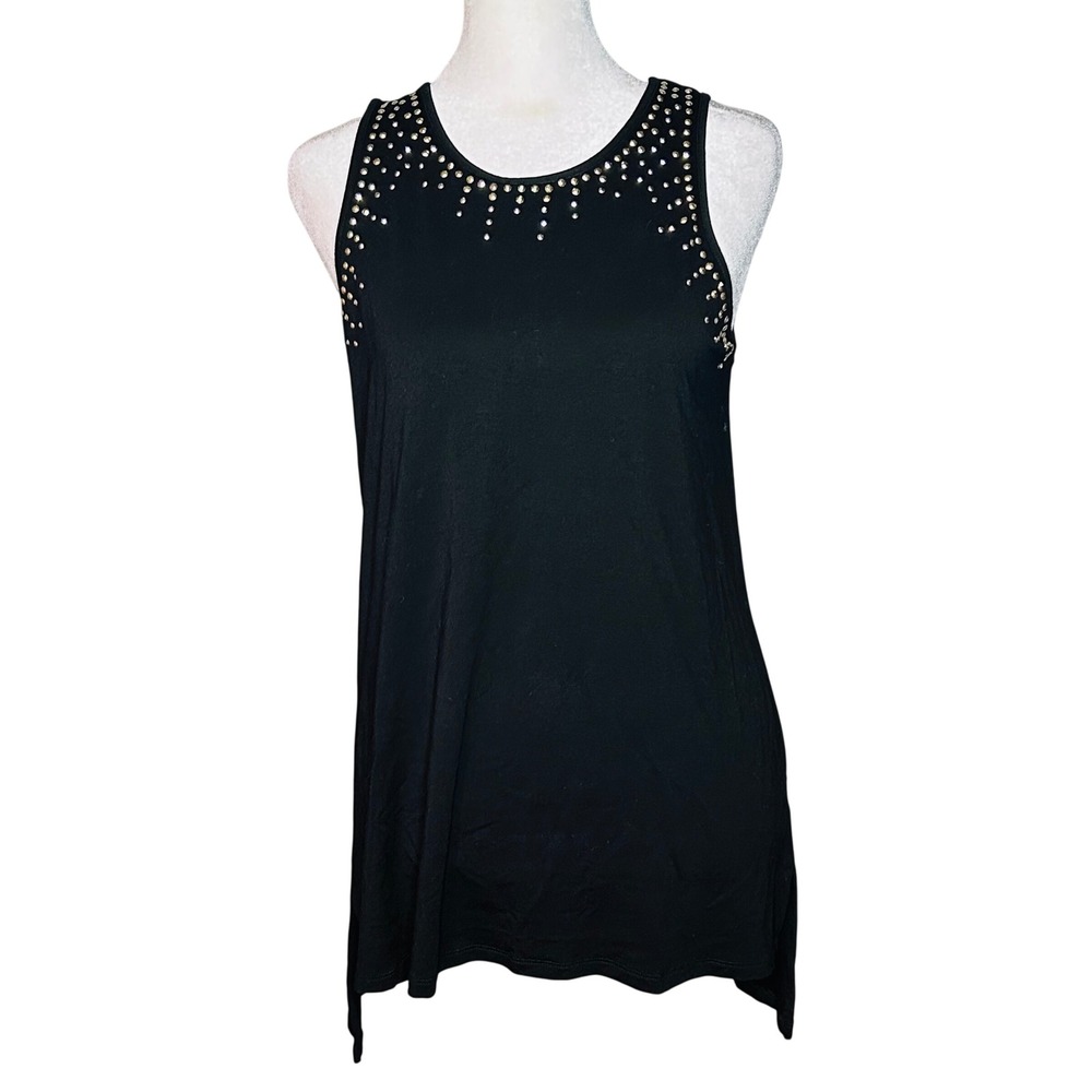 CARMEN MARC VALVO women's black‎ tank blouse sleeveless gold studded rayon small - Picture 1 of 7